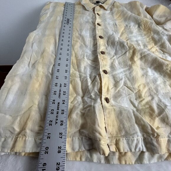 Tommy Bahama Mens Yellow Plaid Button-Up Shirt Large Linen Blend Short Sleeve - Picture 7 of 7